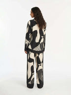 Abstract Black and White Print Button-Up Shirt