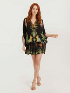 Black/Pink Parrot Print Maxi Dress