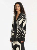 Abstract Black and White Print Button-Up Shirt