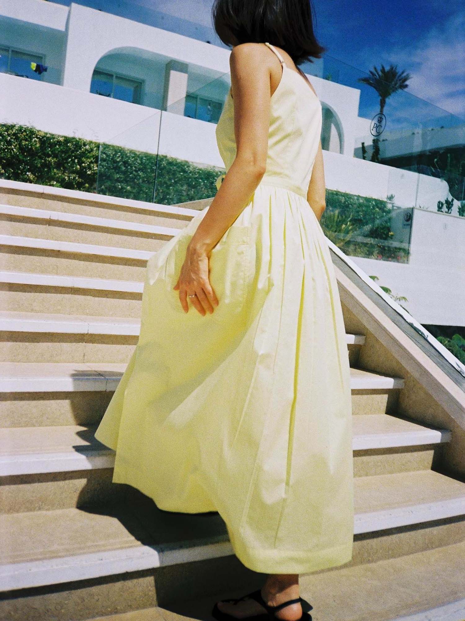 Yellow Belted Midi Dress
