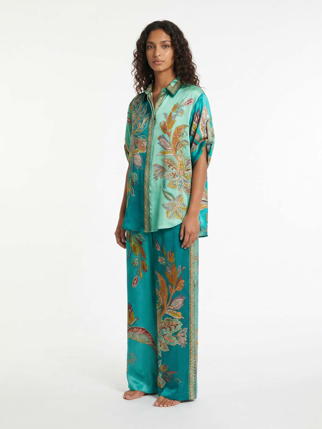 Emerald Botanical Flowing Pants