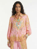 Puff-Sleeve Blouse with Fish Print
