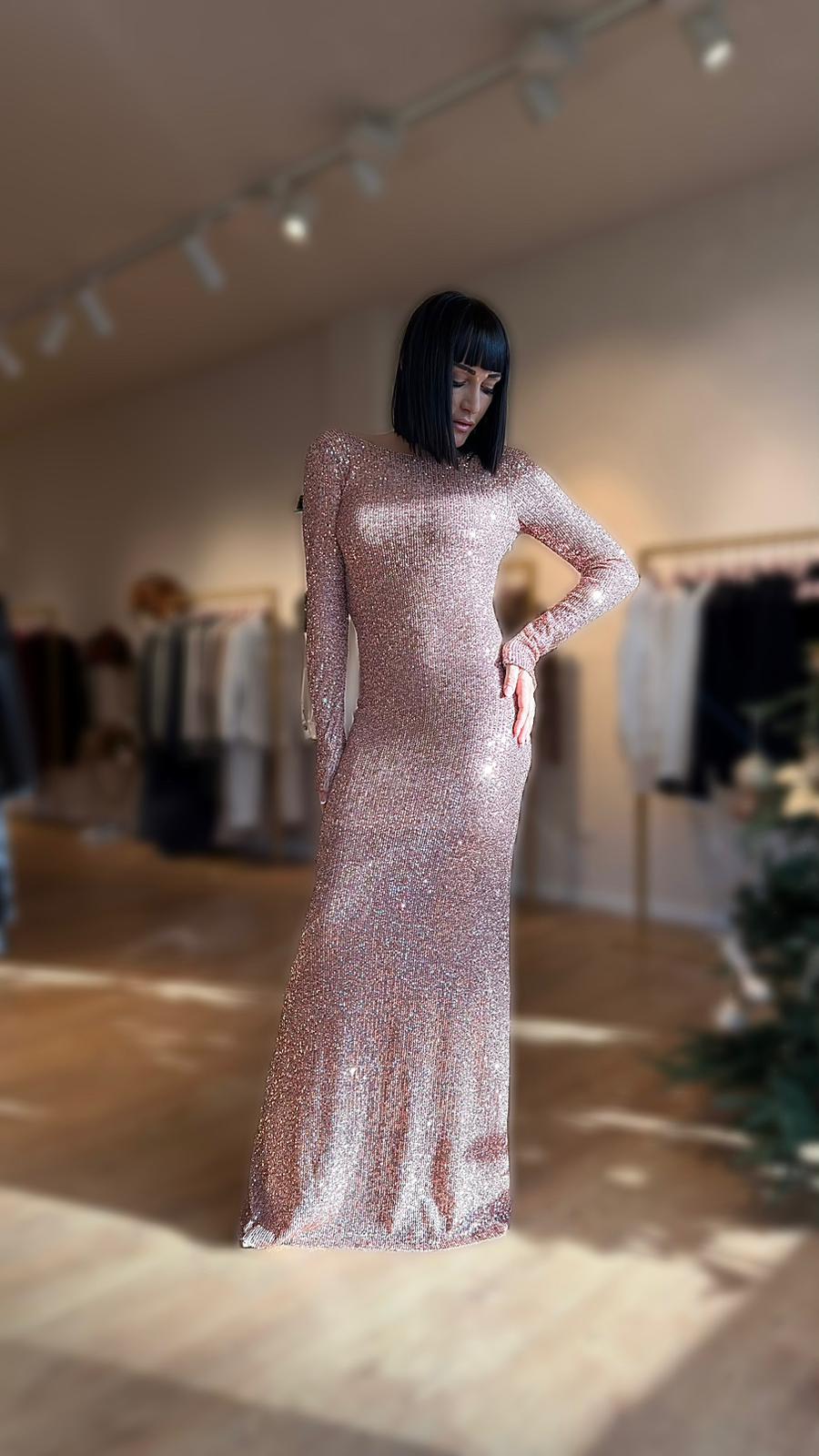 MICAELA | vestido de lentejuelas rosa y dorado