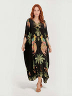 Black/Pink Parrot Print Maxi Dress