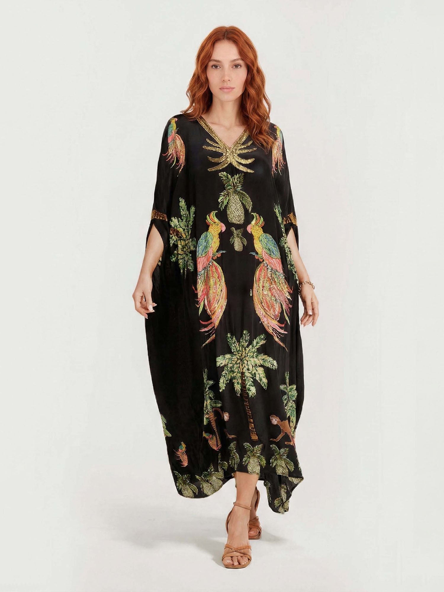 Black/Pink Parrot Print Maxi Dress