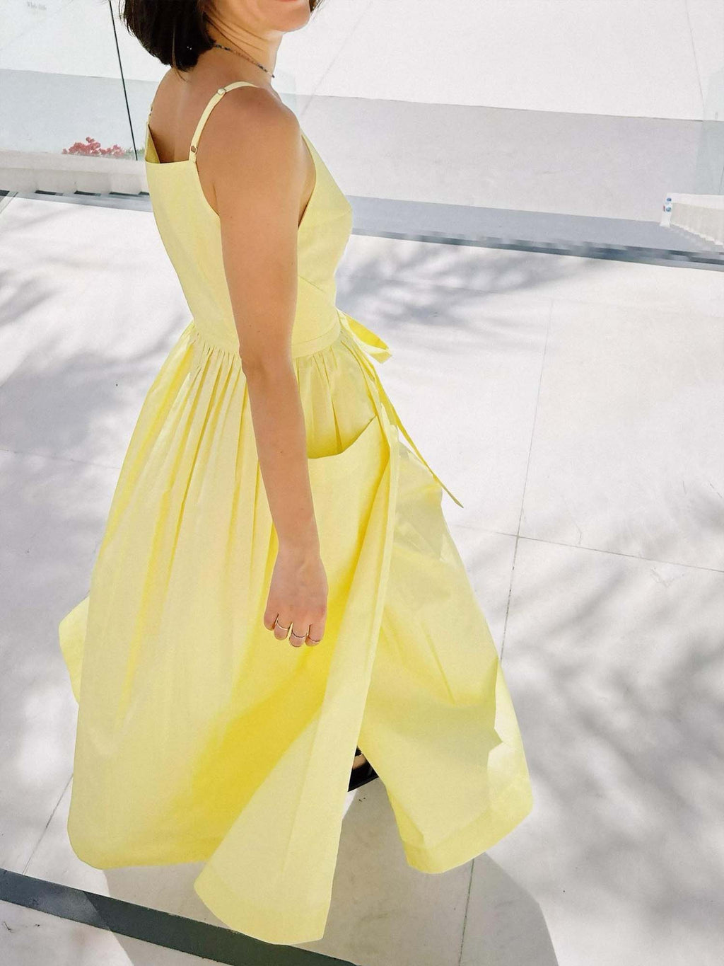 Yellow Belted Midi Dress