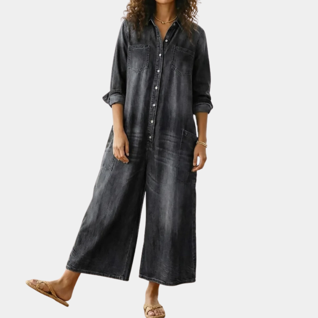 Diana | Vintage jumpsuit in denim cotone morbido lavato con bottoni