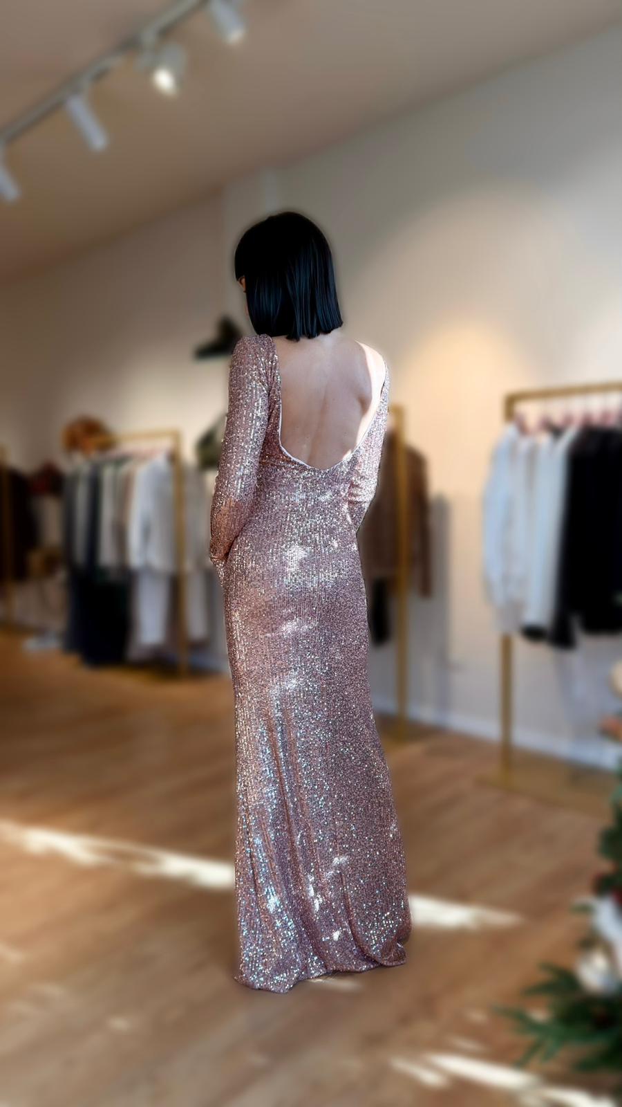 MICAELA | vestido de lentejuelas rosa y dorado