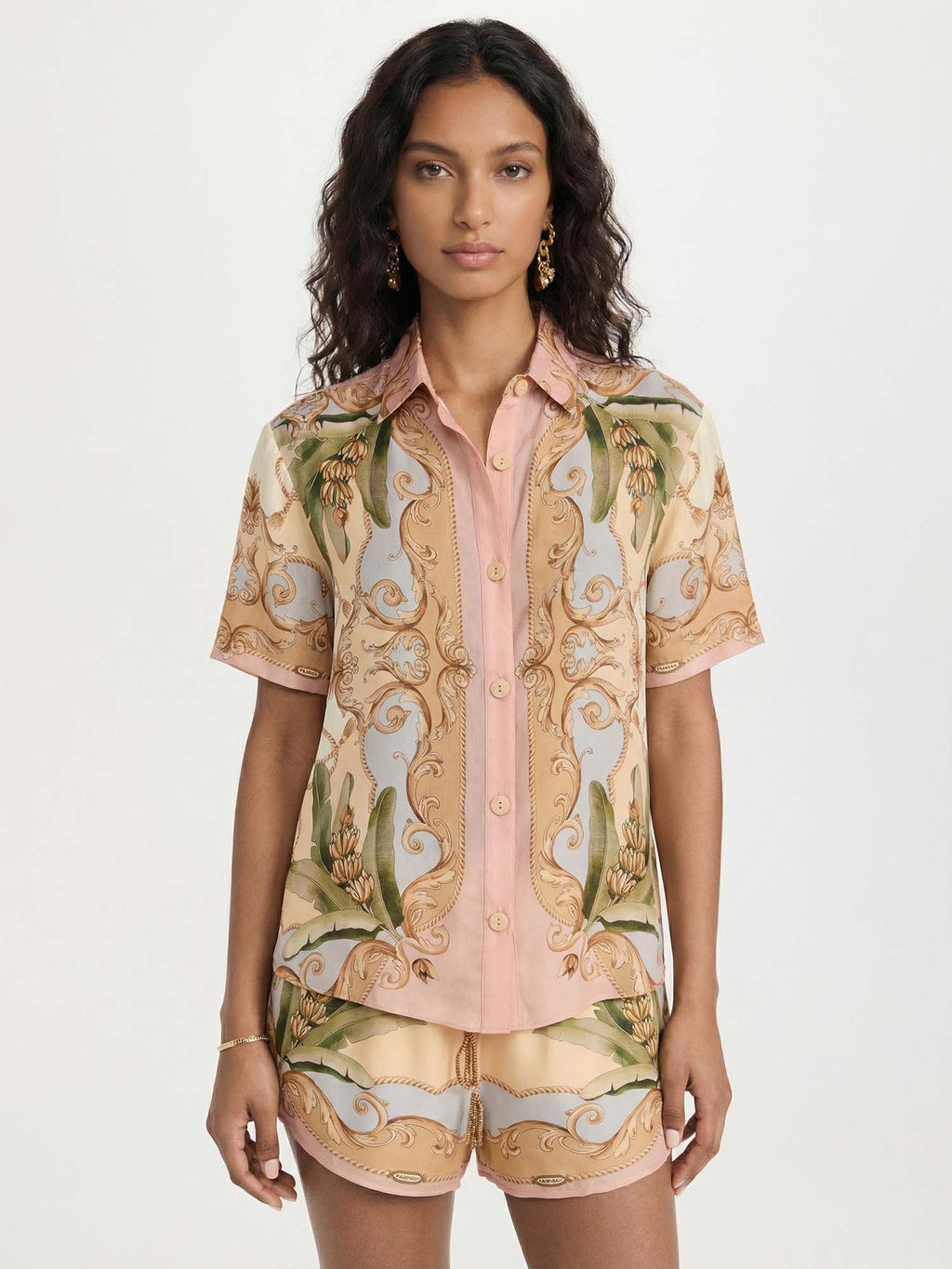 Baroque Print Relaxed Shirt & Shorts Set