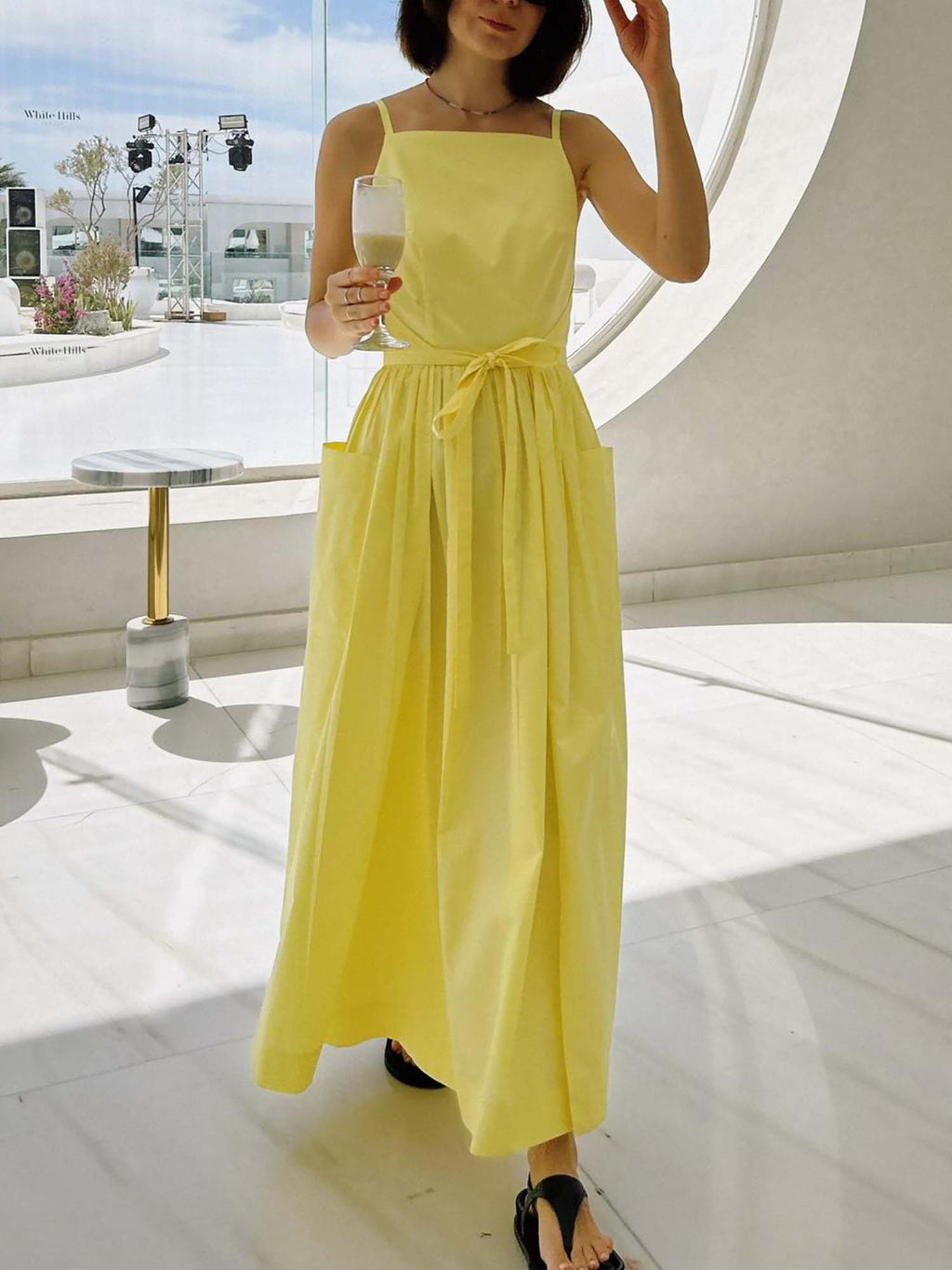 Yellow Belted Midi Dress