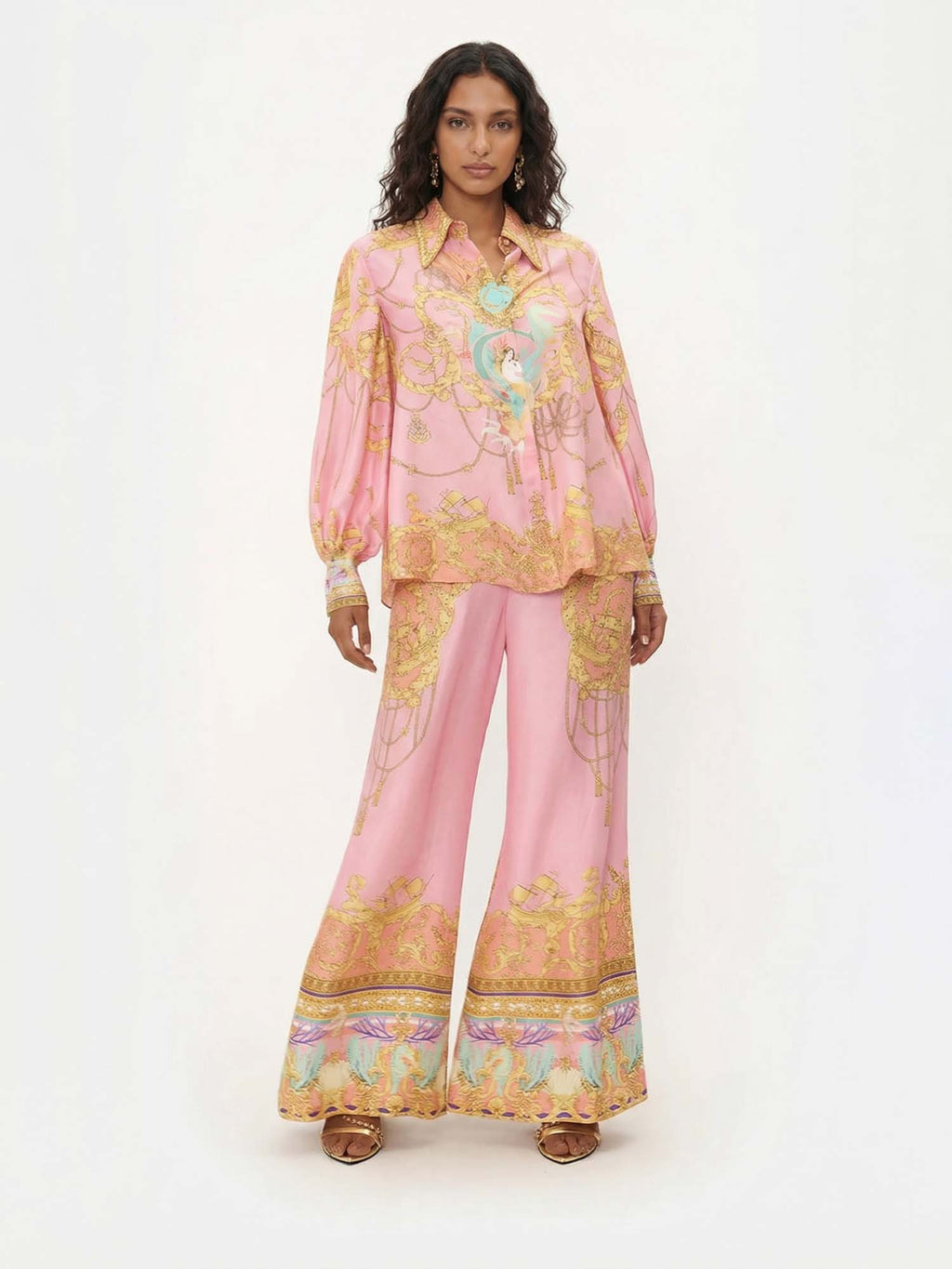 Fish Print Puff-Sleeve-Inspired Pants