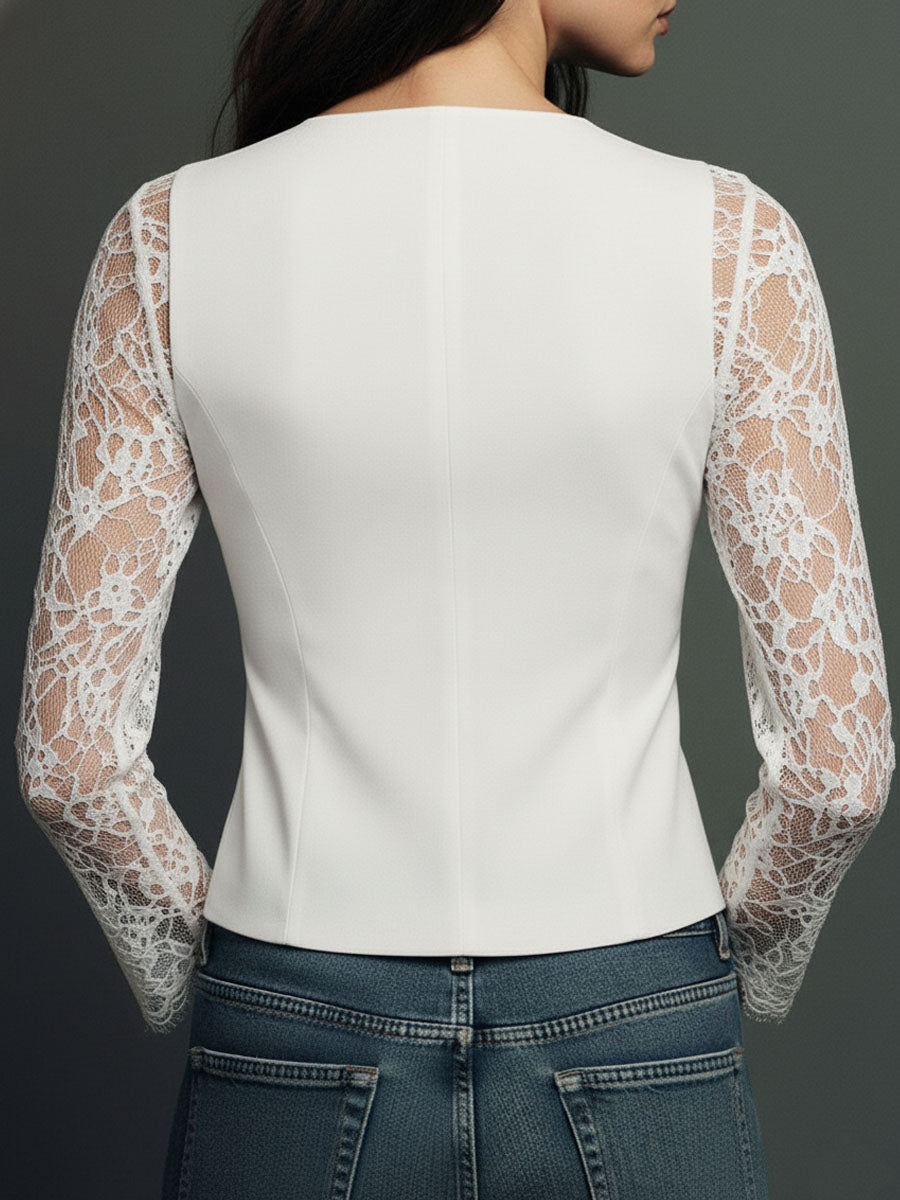 SELENA | Elegante blusa de encaje con chaleco entallado