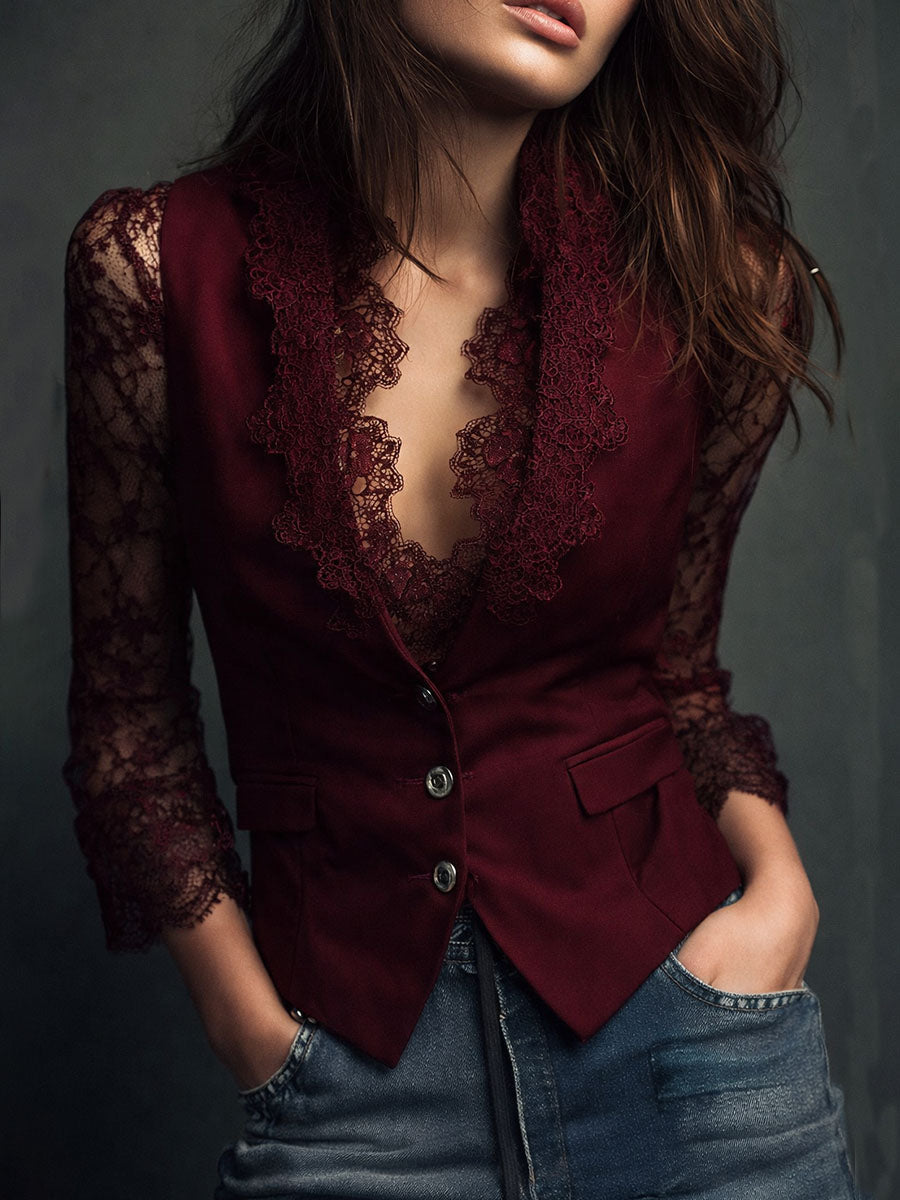 SELENA | Elegante blusa de encaje con chaleco entallado