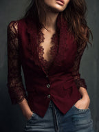 SELENA | Elegante blusa de encaje con chaleco entallado