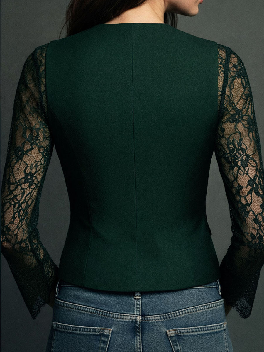 SELENA | Elegante blusa de encaje con chaleco entallado