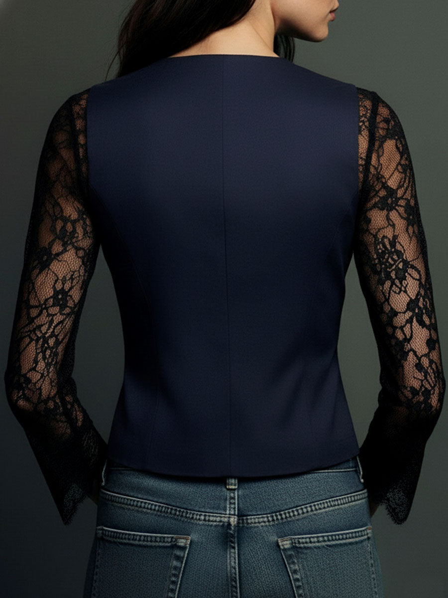 SELENA | Elegante blusa de encaje con chaleco entallado
