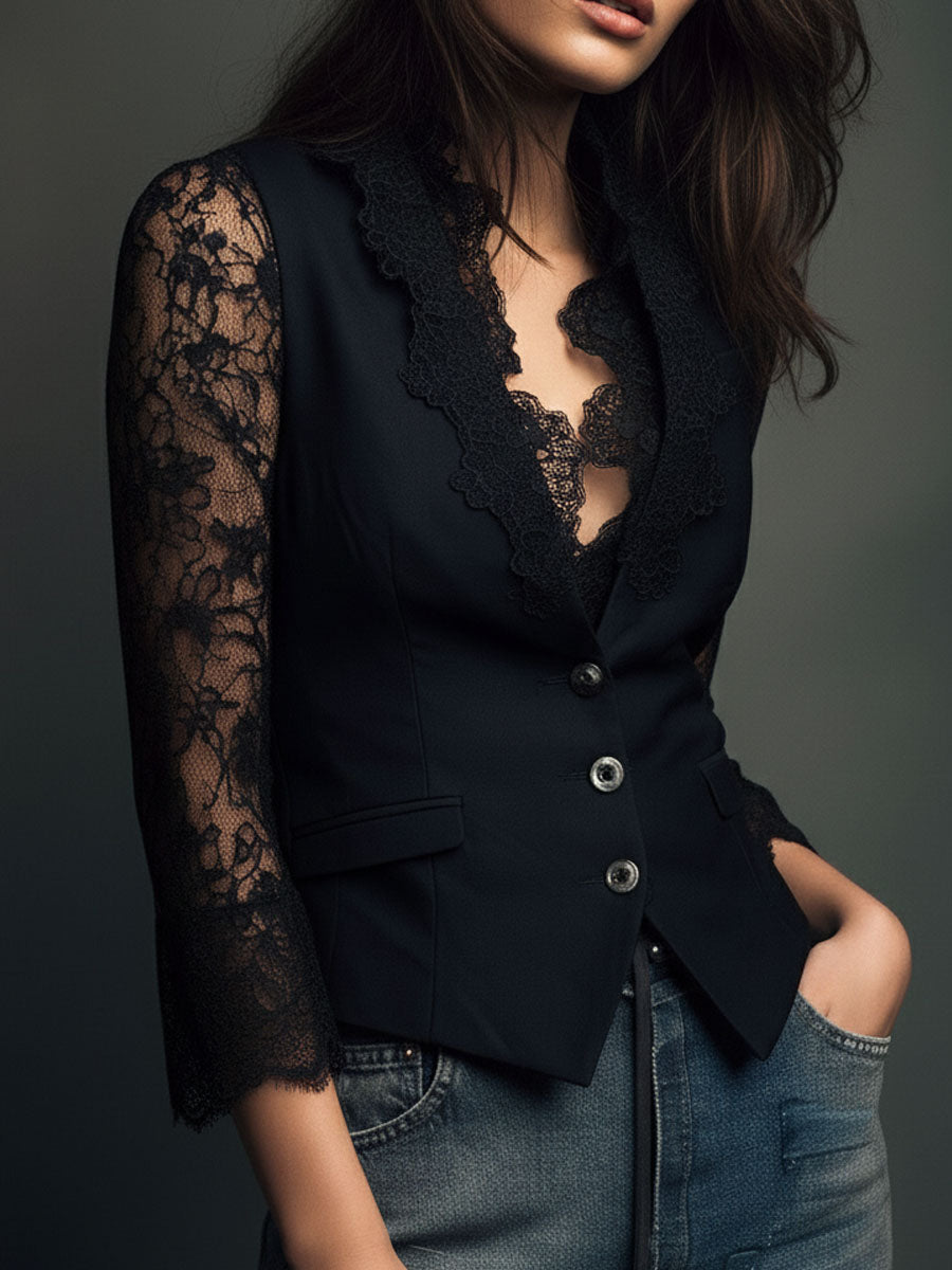 SELENA | Elegante blusa de encaje con chaleco entallado