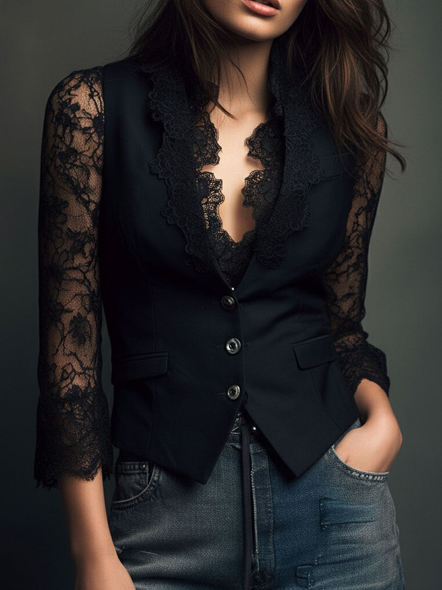 SELENA | Elegante blusa de encaje con chaleco entallado