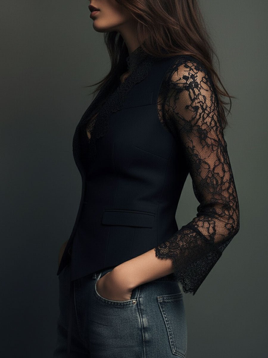 SELENA | Elegante blusa de encaje con chaleco entallado