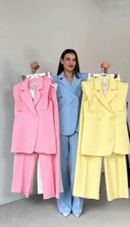 Méndez Blanco — Conjunto Blazer Sin Mangas y Pierna Ancha | Blanco Total