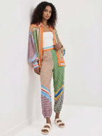 Print Oversized Button-Up Shirt with Colorblock Details
