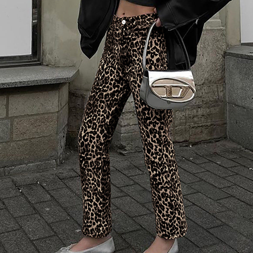 Jungla — Pantalón Recto Cintura Alta Leopardo | Mujer Felina