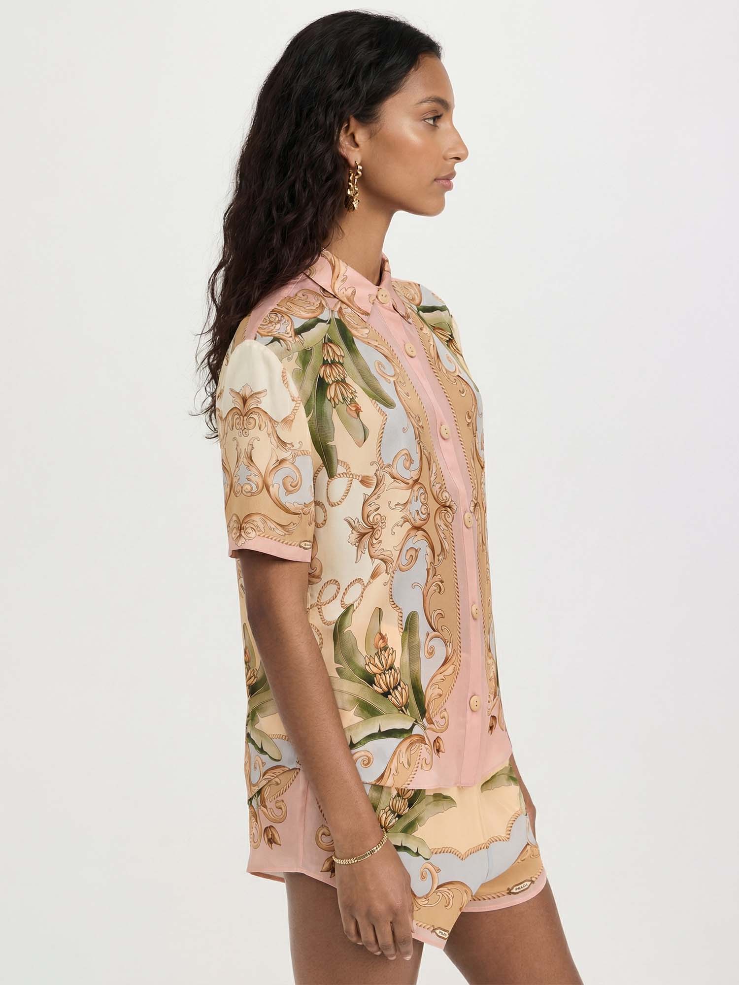 Baroque Print Relaxed Shirt & Shorts Set