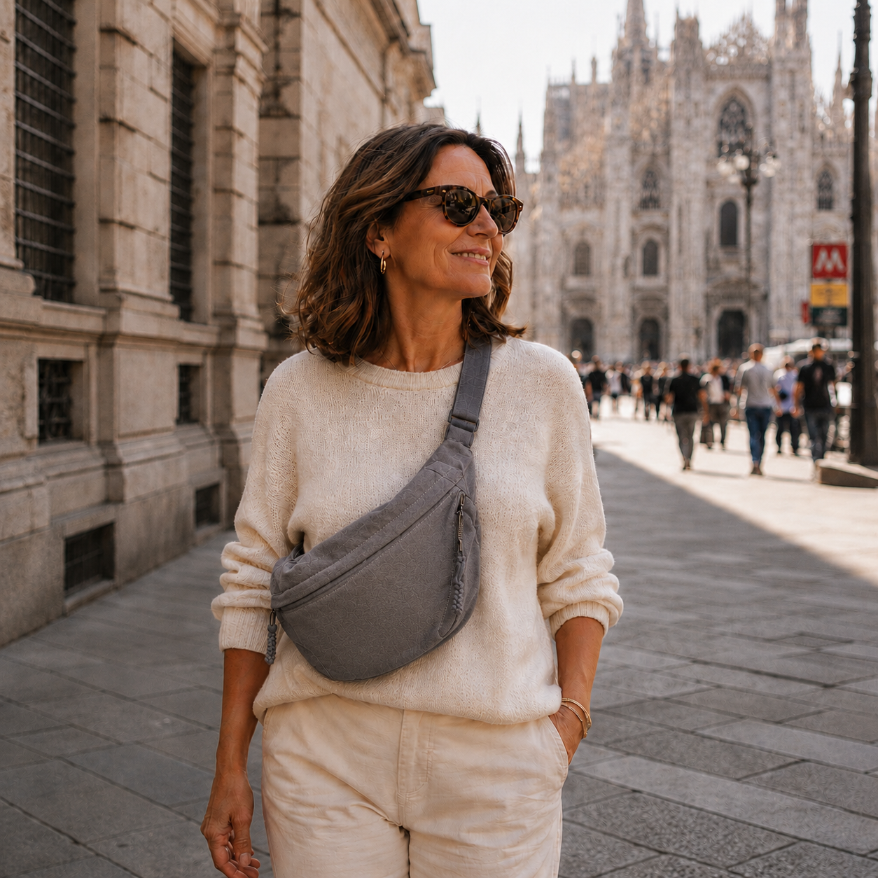 ÚRSULA | Bolso de hombro gris en nailon