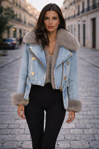 Amara — Chaqueta Denim Cálida Forro de Pelo | Edición Lujo