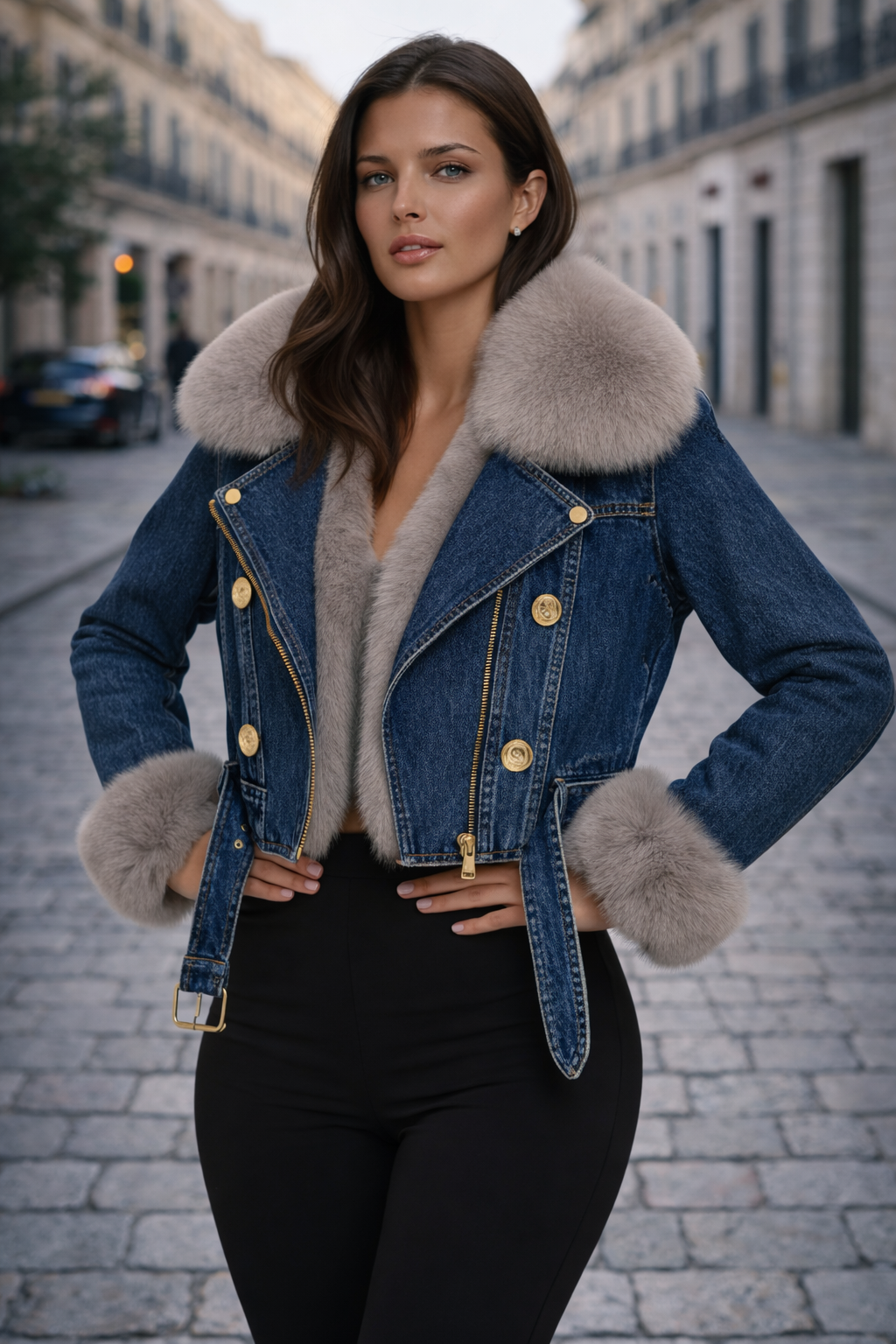 Amara — Chaqueta Denim Cálida Forro de Pelo | Edición Lujo