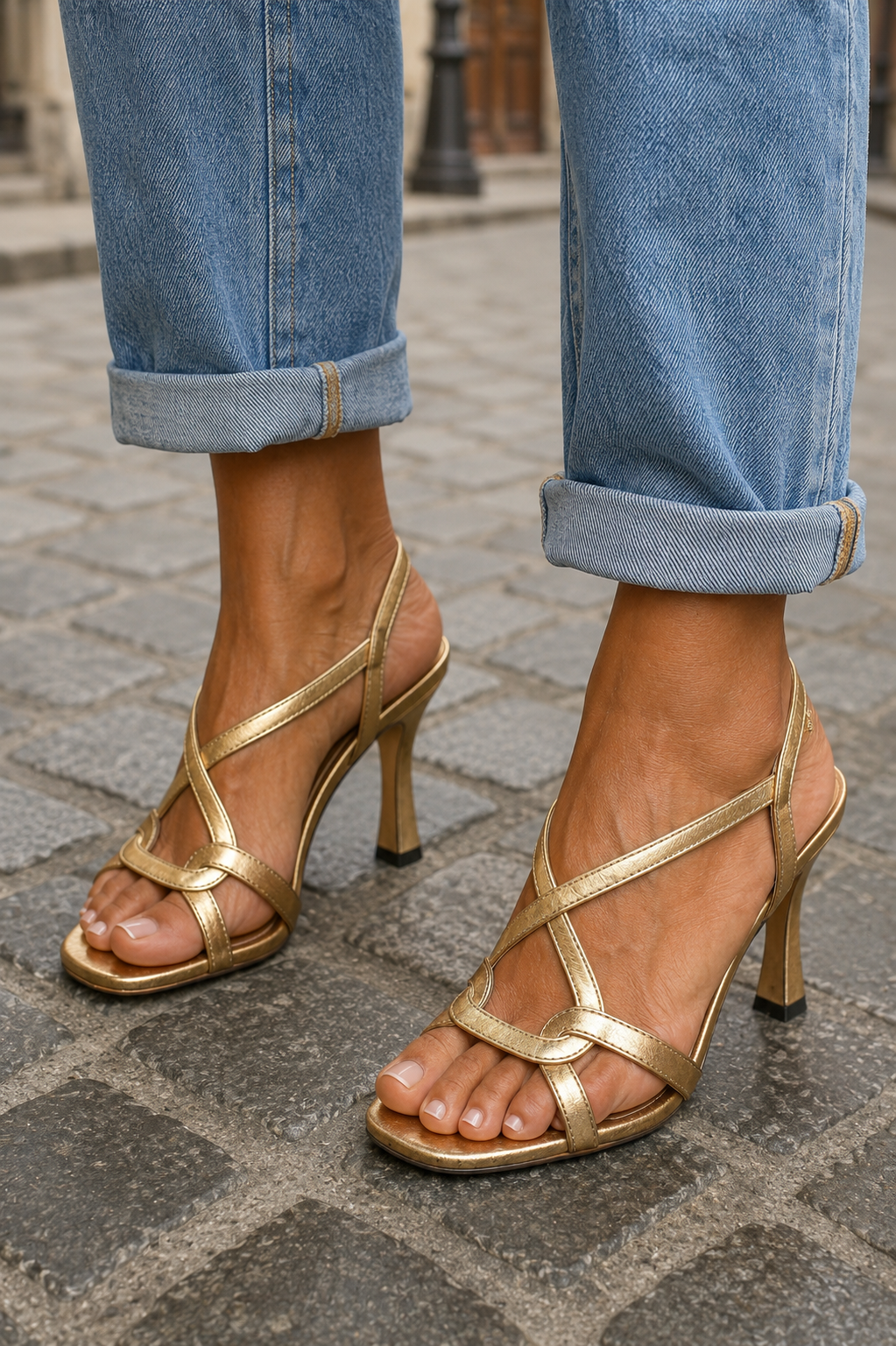 SONIA | Sandalias de tacón doradas