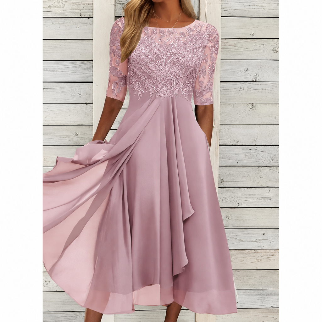 VERÓNICA | Vestido midi con cuerpo de encaje