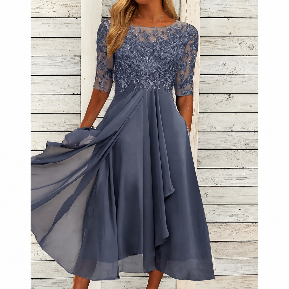 VERÓNICA | Vestido midi con cuerpo de encaje