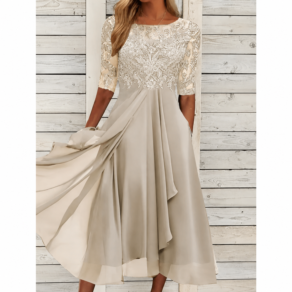 VERÓNICA | Vestido midi con cuerpo de encaje