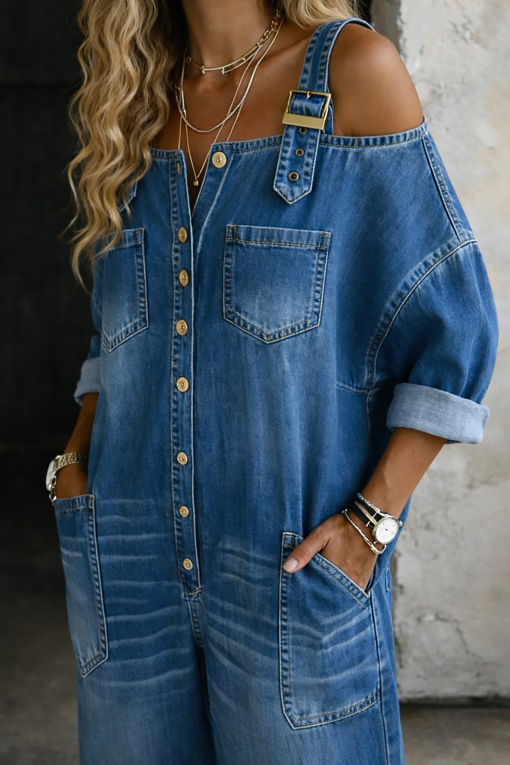 Sophia | Tuta in denim con spalle scoperte