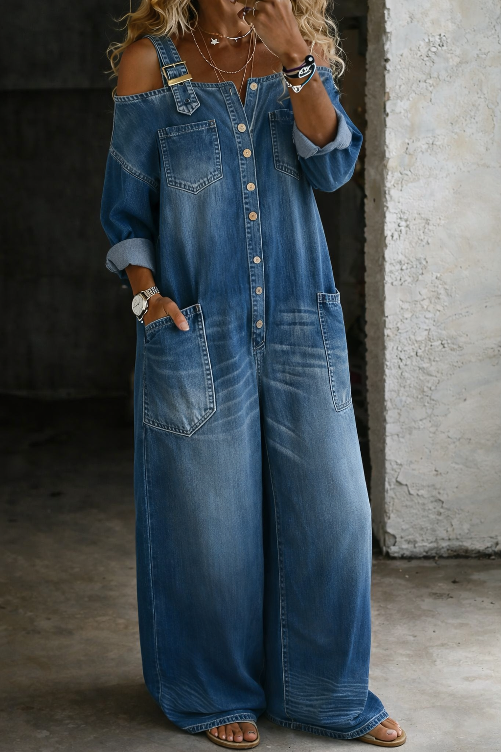 Stefania | Camicia in denim con spalle scoperte