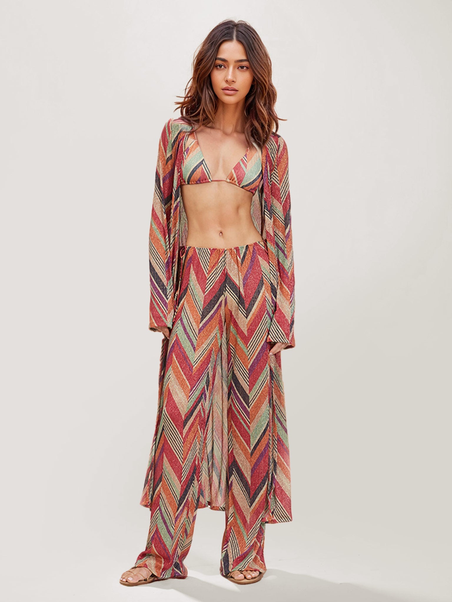 Chevron Print Open-Front Cardigan
