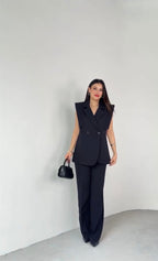 Méndez Blanco — Conjunto Blazer Sin Mangas y Pierna Ancha | Blanco Total