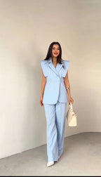 Méndez Blanco — Conjunto Blazer Sin Mangas y Pierna Ancha | Blanco Total
