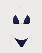 Blue Contrasting Halter Bikini Set
