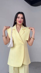 Méndez Blanco — Conjunto Blazer Sin Mangas y Pierna Ancha | Blanco Total