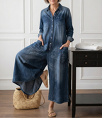 Diana | Vintage jumpsuit in denim cotone morbido lavato con bottoni