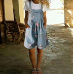 Judy | Denim Lavato Vintage con Sensazione di Cotone Morbido Salopette Floreale