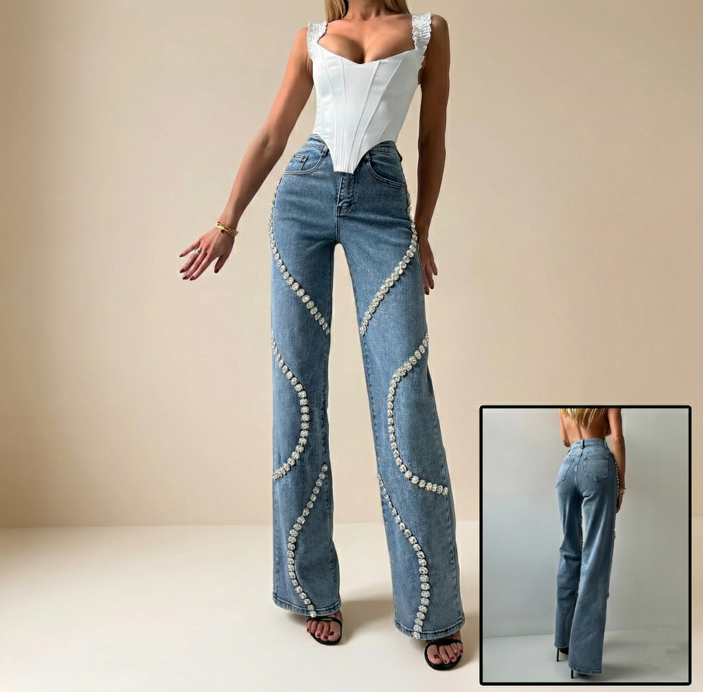 Perlas — Vaquero Recto Holgado con Perlas | Denim Romántico
