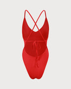 SUSANA | Bañador de una pieza con espalda cruzada y rayas rojas