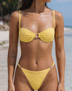 Yellow Textured Underwire Bikini Set