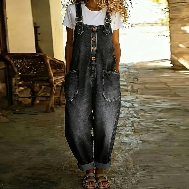 Mae | Salopette di cotone denim vintage con bretelle regolabili