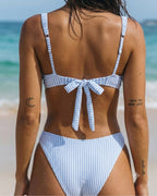 Blue Square Neck Striped Bikini Set
