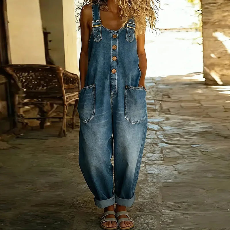 Mae | Salopette di cotone denim vintage con bretelle regolabili