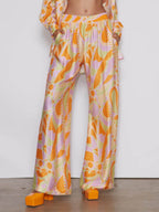 Tropical Beach Graphic Print Wide-Leg Pants